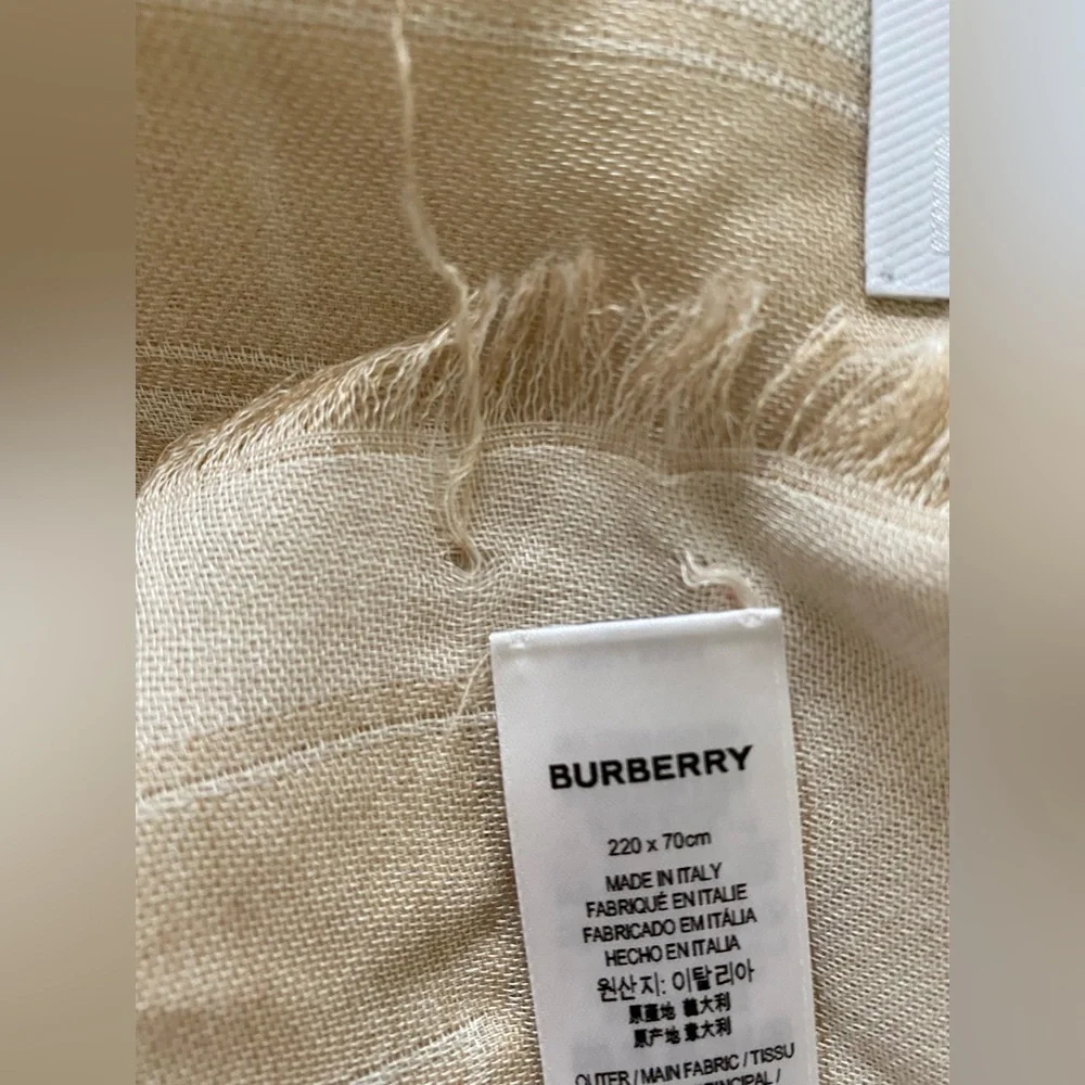 New Burberry Lightweight Monogram Wool Silk Blen Gauze Scarf 86.6 x 27.6 - Picture 5 of 5